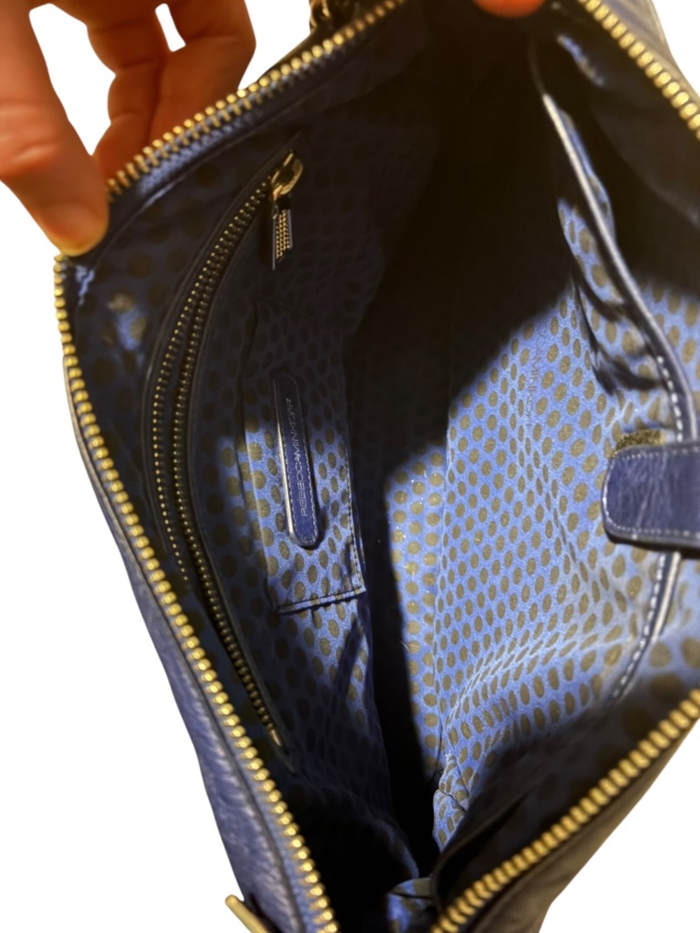Rebecca Minkoff Dark Blue Leather MAC Crossbody Shoulder Bag Chain Strap - Picture 8 of 13